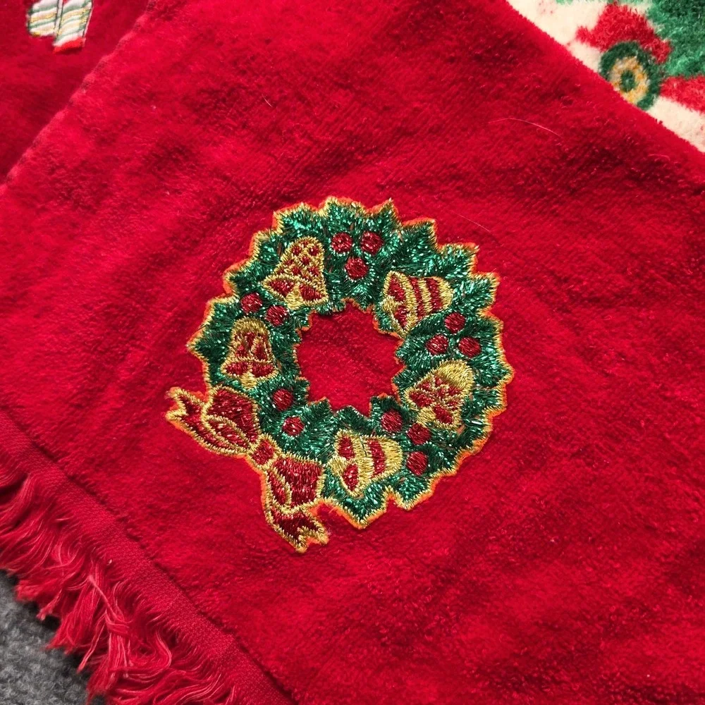 Vtg Holiday Kitchen Lot Haband Christmas Tree Apron Top XL + 4 Hand Towels Noel